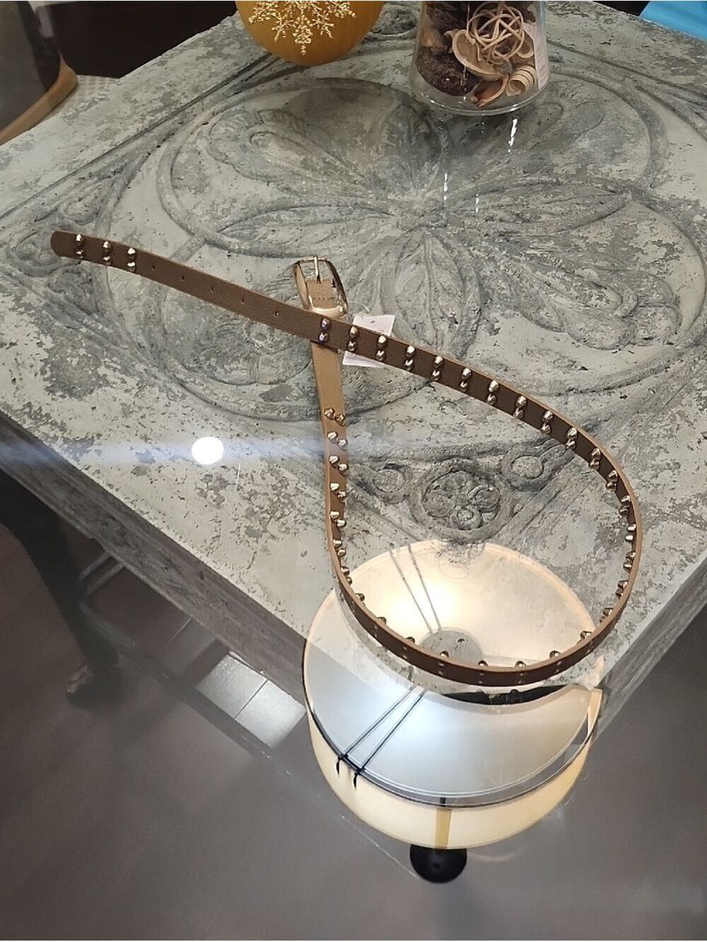 Taupe Studded Leather Belt for Women - Chic Neutral Accent